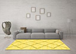 Machine Washable Solid Yellow Modern Rug in a Living Room, wshabs2921yw