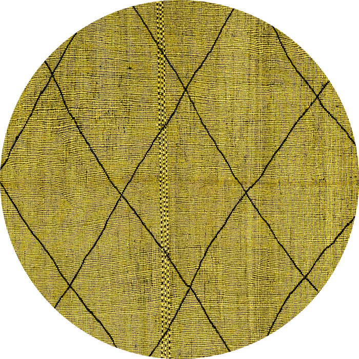 Round Machine Washable Solid Yellow Modern Rug, wshabs2922yw