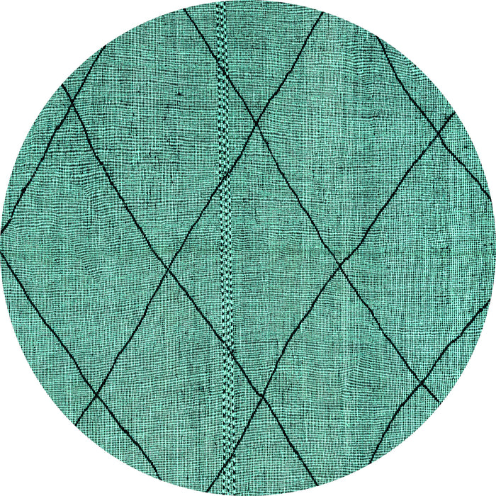 Round Machine Washable Solid Turquoise Modern Area Rugs, wshabs2922turq