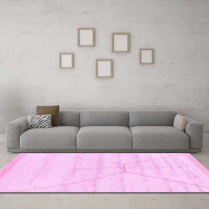 Machine Washable Solid Pink Modern Rug in a Living Room, wshabs2924pnk