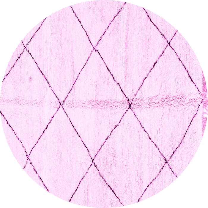 Round Machine Washable Solid Pink Modern Rug, wshabs2925pnk