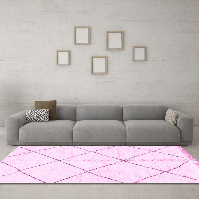 Machine Washable Solid Pink Modern Rug in a Living Room, wshabs2925pnk
