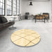 Round Machine Washable Abstract Yellow Rug in a Office, wshabs2927