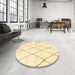 Round Abstract Yellow Solid Rug in a Office, abs2927