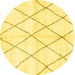 Round Machine Washable Solid Yellow Modern Rug, wshabs2927yw