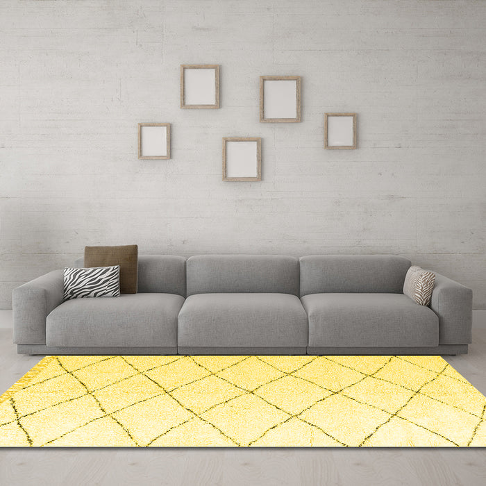 Machine Washable Solid Yellow Modern Rug in a Living Room, wshabs2928yw