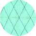 Round Machine Washable Solid Turquoise Modern Area Rugs, wshabs2929turq