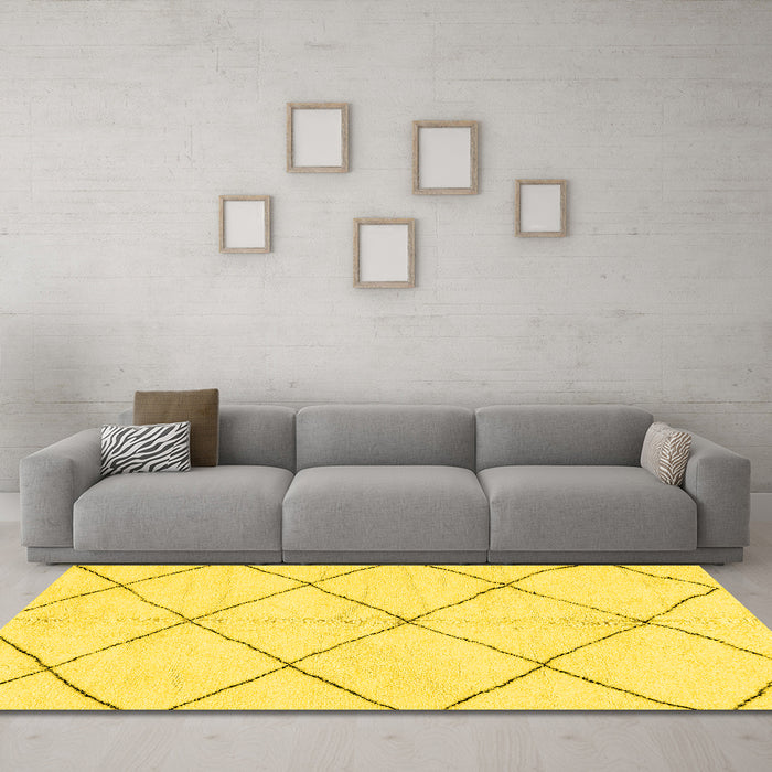Machine Washable Solid Yellow Modern Rug in a Living Room, wshabs2929yw