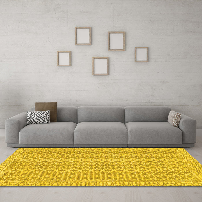 Machine Washable Oriental Yellow Modern Rug in a Living Room, wshabs292yw