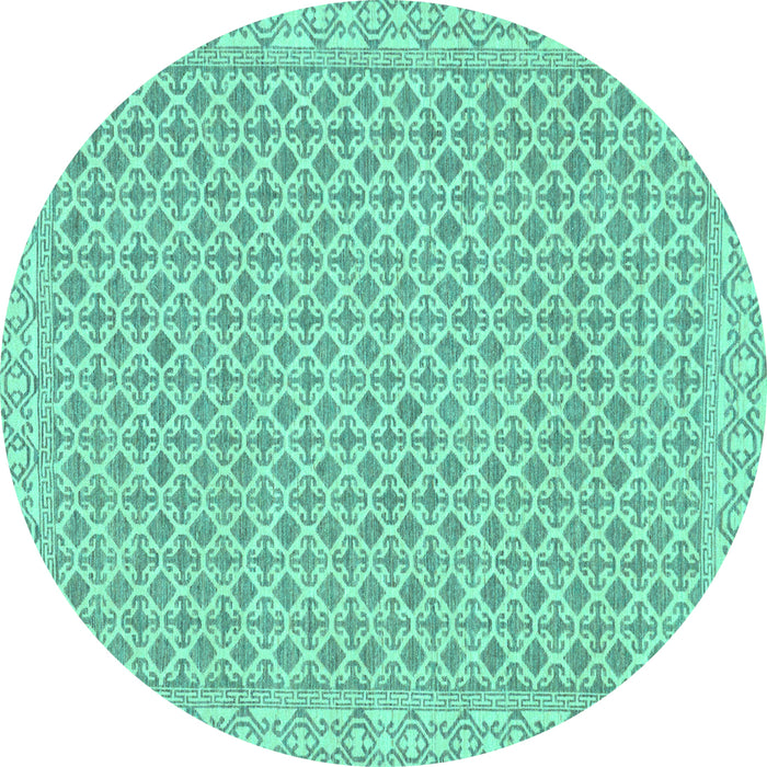Round Machine Washable Oriental Turquoise Modern Area Rugs, wshabs292turq