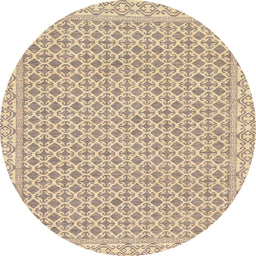 Round Abstract Camel Brown Oriental Rug, abs292
