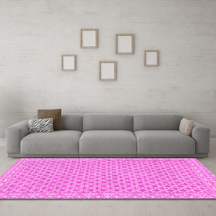 Machine Washable Oriental Pink Modern Rug in a Living Room, wshabs292pnk