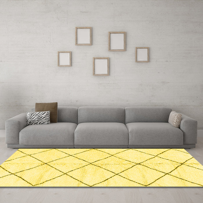 Machine Washable Solid Yellow Modern Rug in a Living Room, wshabs2930yw