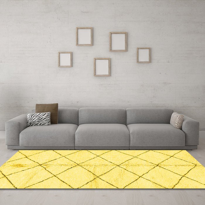 Machine Washable Solid Yellow Modern Rug in a Living Room, wshabs2931yw