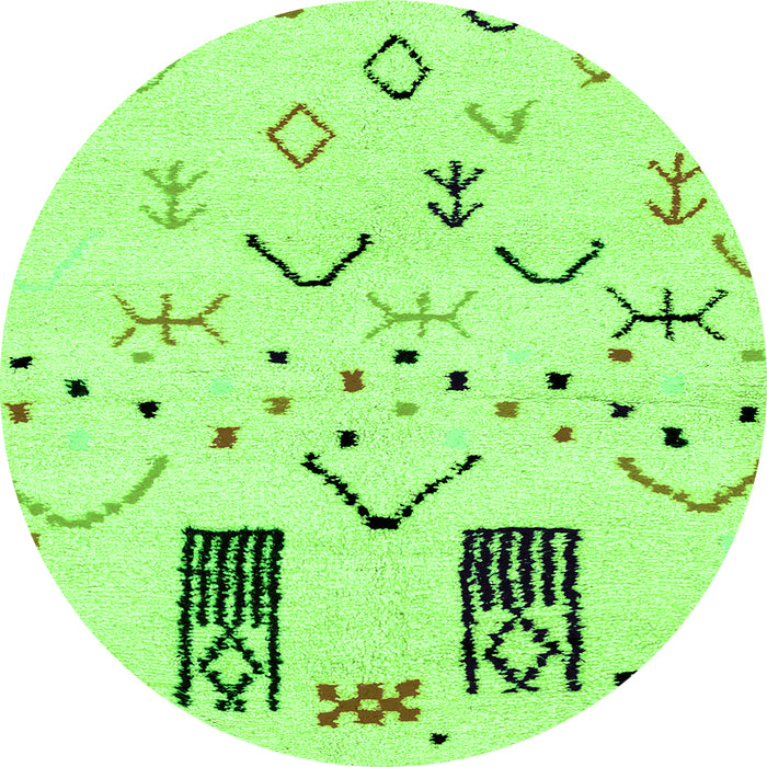 Round Machine Washable Solid Green Modern Area Rugs, wshabs2932grn