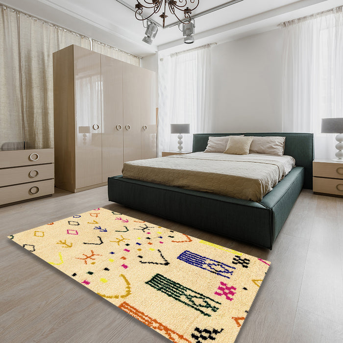Machine Washable Abstract Sun Yellow Rug in a Bedroom, wshabs2932