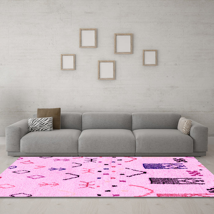 Machine Washable Solid Pink Modern Rug in a Living Room, wshabs2932pnk