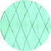 Round Machine Washable Solid Turquoise Modern Area Rugs, wshabs2935turq