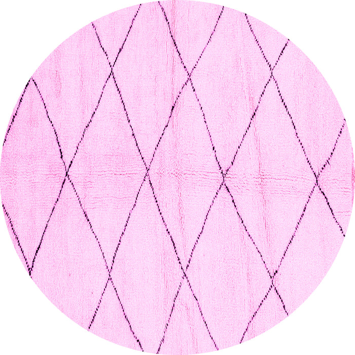 Round Machine Washable Solid Pink Modern Rug, wshabs2935pnk