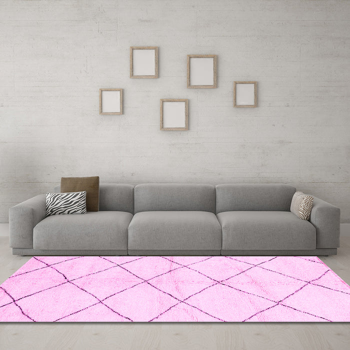 Machine Washable Solid Pink Modern Rug in a Living Room, wshabs2935pnk