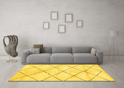 Machine Washable Solid Yellow Modern Rug in a Living Room, wshabs2936yw