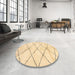 Round Machine Washable Abstract Sun Yellow Rug in a Office, wshabs2936