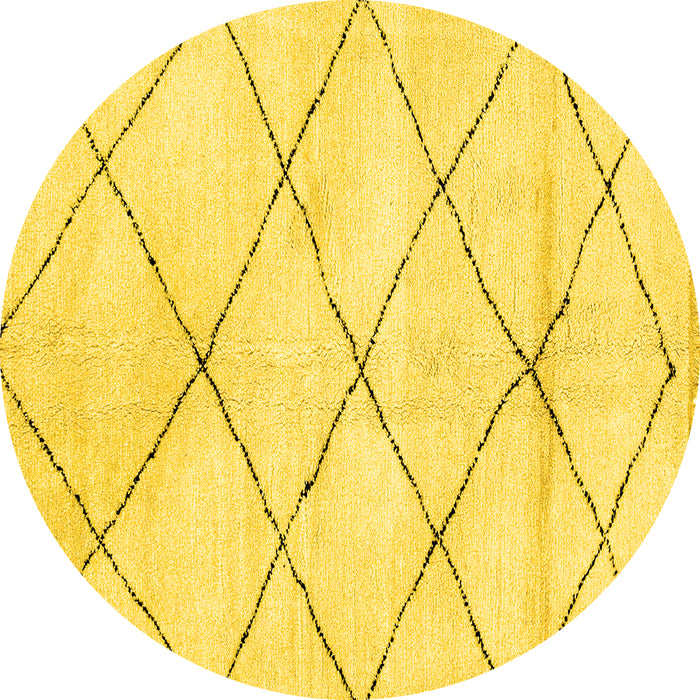 Round Machine Washable Solid Yellow Modern Rug, wshabs2936yw