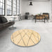 Round Abstract Sun Yellow Solid Rug in a Office, abs2936