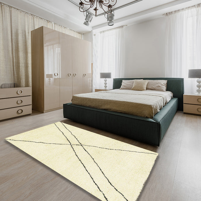 Abstract Khaki Gold Solid Rug in a Bedroom, abs2937