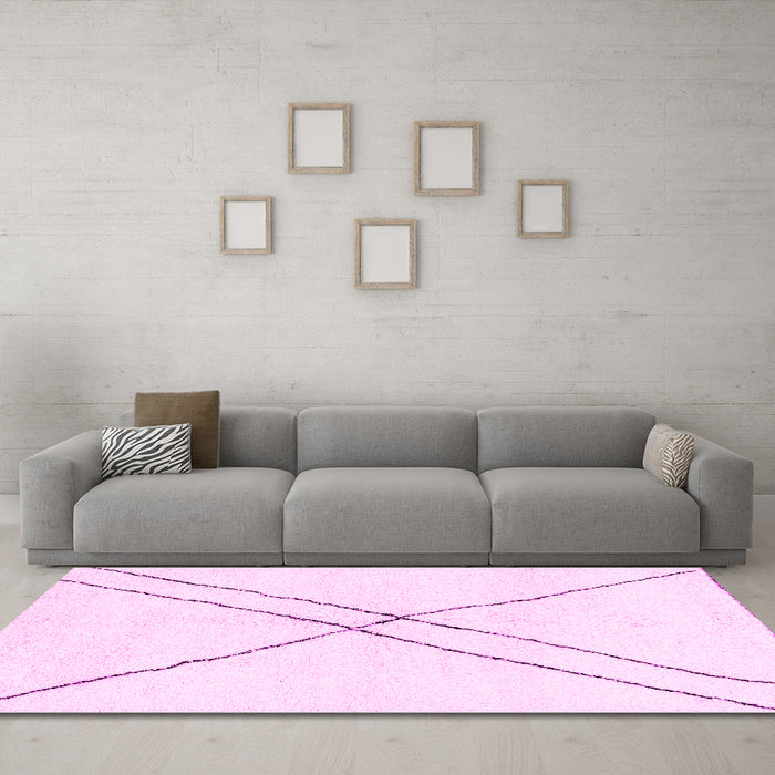 Machine Washable Solid Pink Modern Rug in a Living Room, wshabs2937pnk
