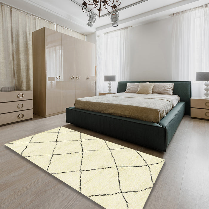 Machine Washable Abstract Khaki Gold Rug in a Bedroom, wshabs2938