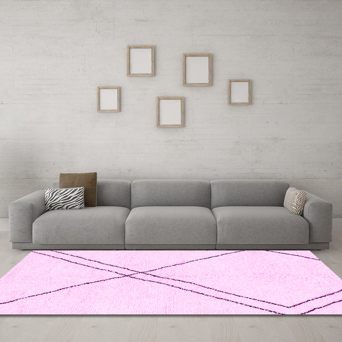 Machine Washable Solid Pink Modern Rug in a Living Room, wshabs2939pnk
