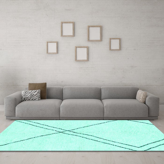 Machine Washable Solid Turquoise Modern Area Rugs in a Living Room,, wshabs2939turq