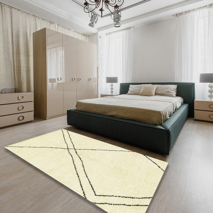 Machine Washable Abstract Khaki Gold Rug in a Bedroom, wshabs2939