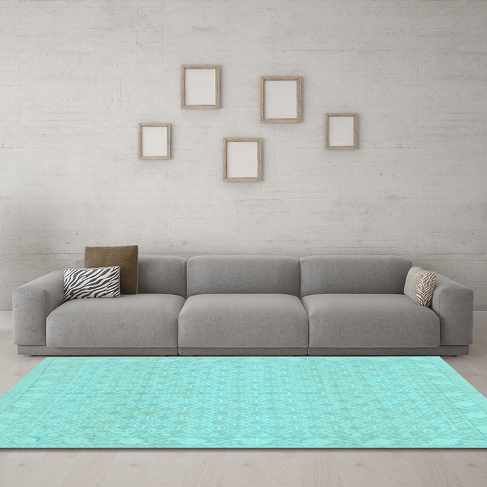 Machine Washable Oriental Light Blue Modern Rug in a Living Room, wshabs293lblu