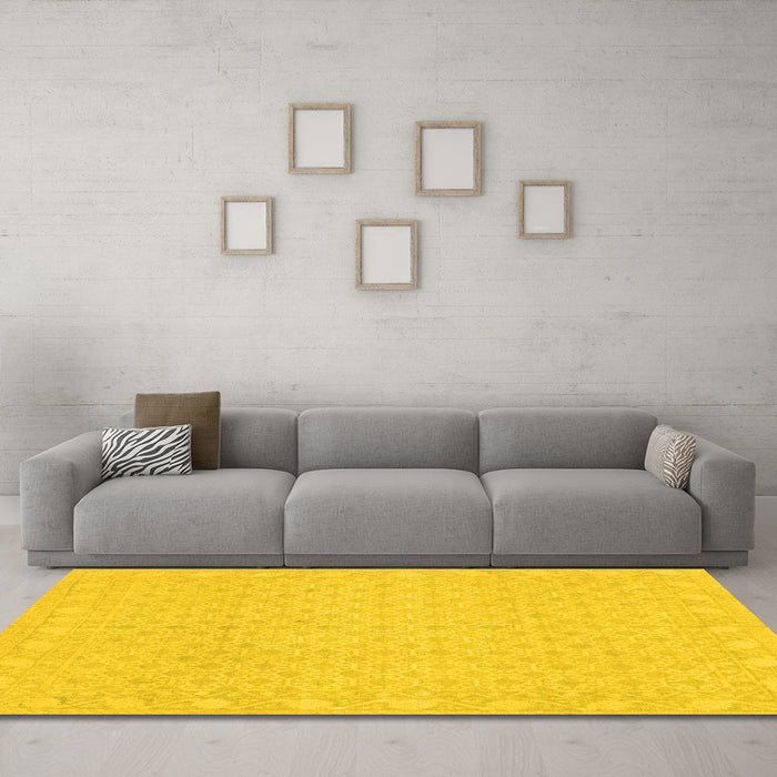 Machine Washable Oriental Yellow Modern Rug in a Living Room, wshabs293yw