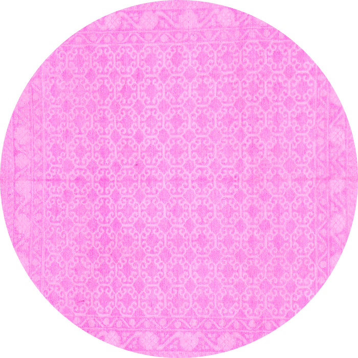 Round Machine Washable Oriental Pink Modern Rug, wshabs293pnk