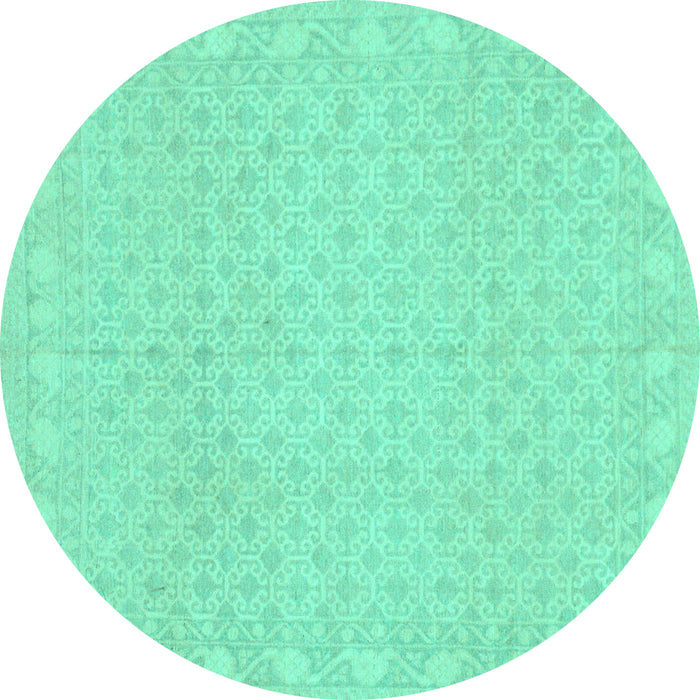 Round Machine Washable Oriental Turquoise Modern Area Rugs, wshabs293turq