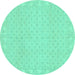 Round Machine Washable Oriental Turquoise Modern Area Rugs, wshabs293turq