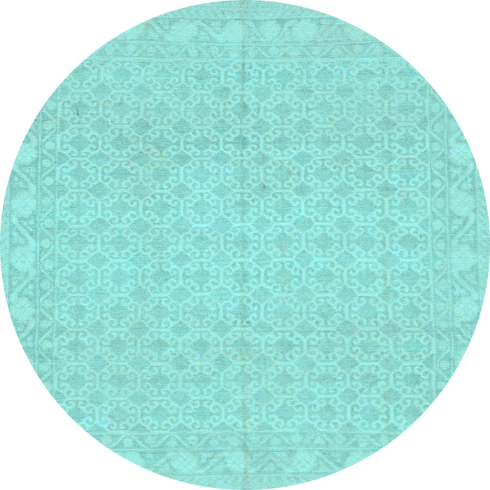 Round Machine Washable Oriental Light Blue Modern Rug, wshabs293lblu