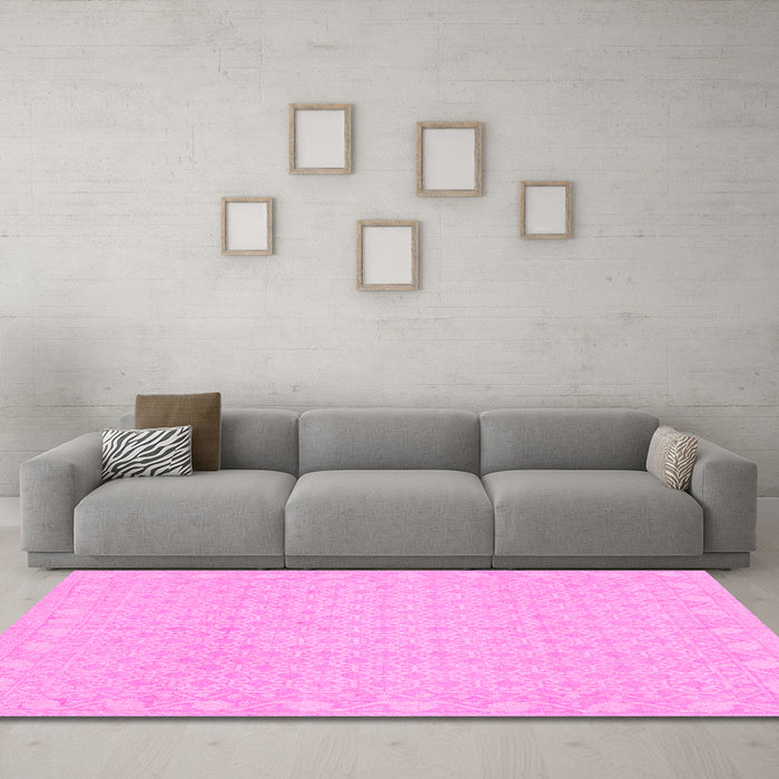 Machine Washable Oriental Pink Modern Rug in a Living Room, wshabs293pnk