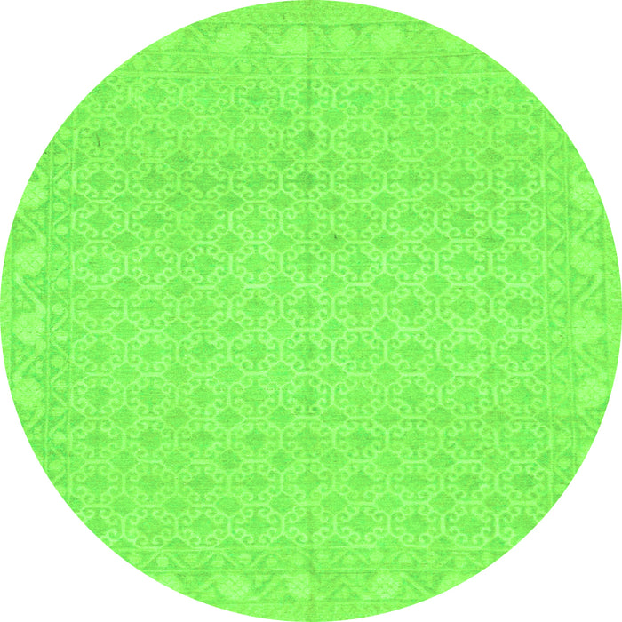 Round Machine Washable Oriental Green Modern Area Rugs, wshabs293grn