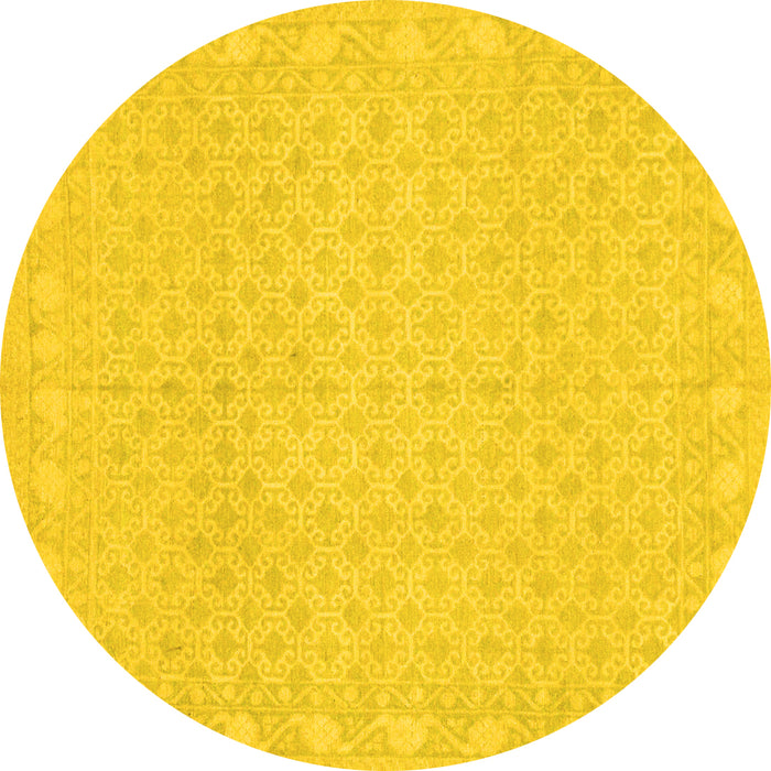 Round Machine Washable Oriental Yellow Modern Rug, wshabs293yw