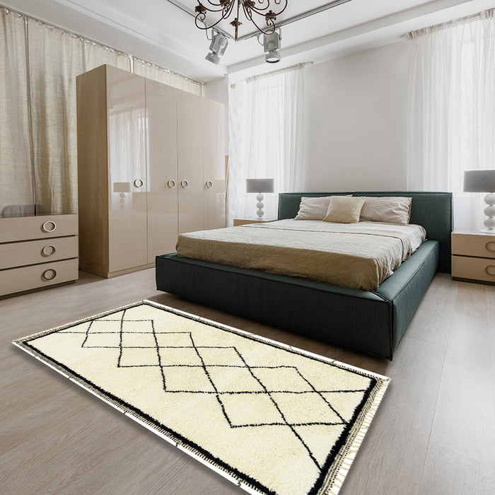 Abstract Sand Brown Solid Rug in a Bedroom, abs2940