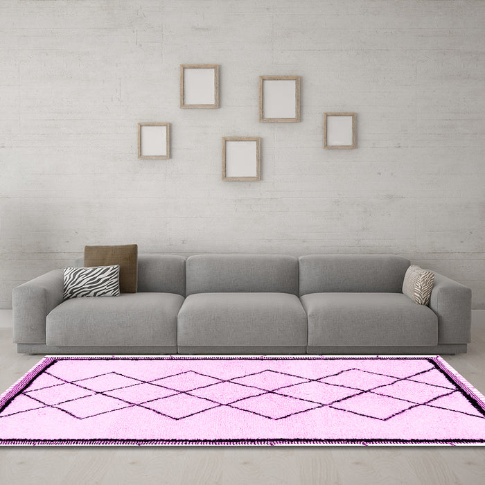 Machine Washable Solid Pink Modern Rug in a Living Room, wshabs2940pnk