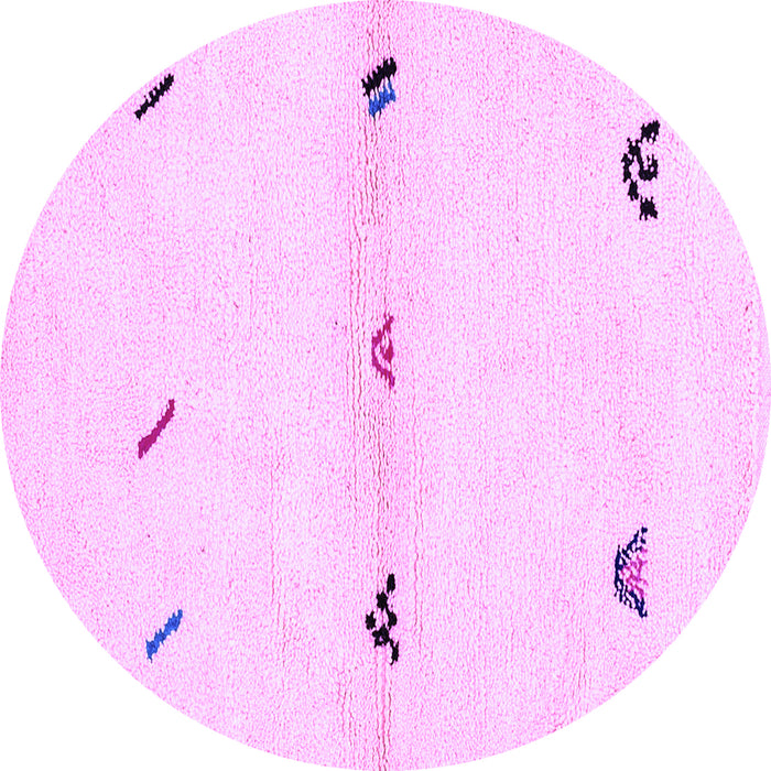 Round Machine Washable Solid Purple Modern Area Rugs, wshabs2941pur