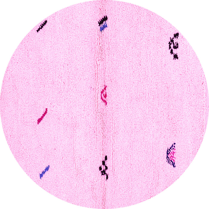 Round Machine Washable Solid Pink Modern Rug, wshabs2941pnk
