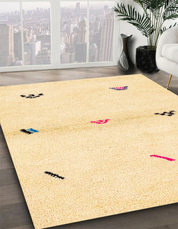 Abstract Sun Yellow Solid Rug in Family Room, abs2941