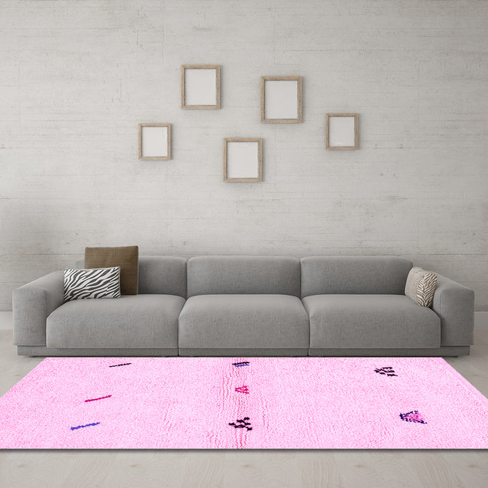 Machine Washable Solid Pink Modern Rug in a Living Room, wshabs2941pnk