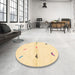 Round Machine Washable Abstract Sun Yellow Rug in a Office, wshabs2941
